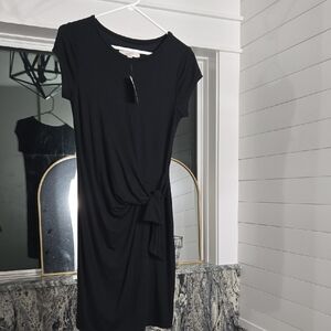 LOFT Black Knot-Front Midi Dress